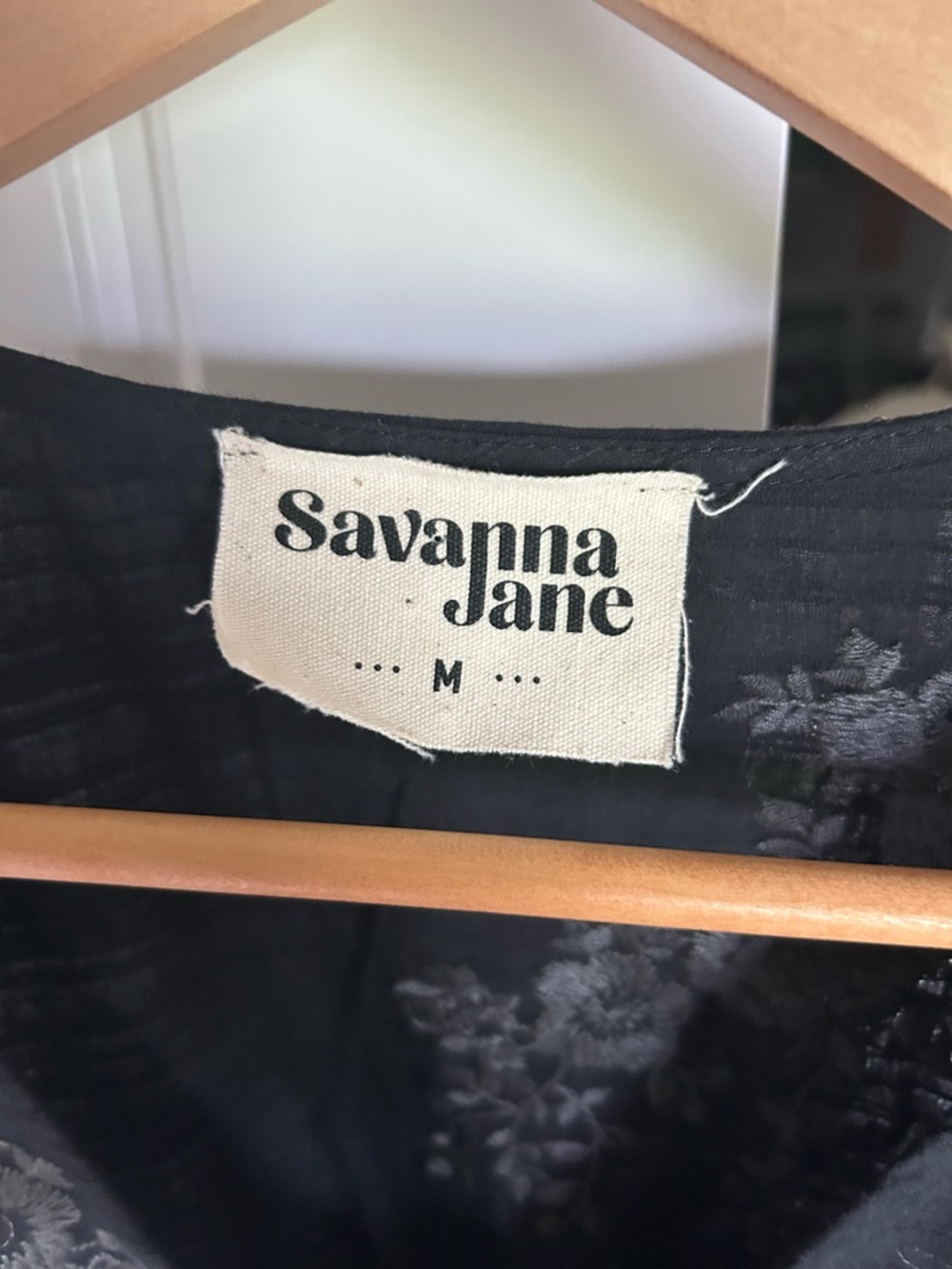 Savanna Jane Cotton Embroidered Peplum Blouse Black Gray Drawstring V Neck - Picture 3 of 10